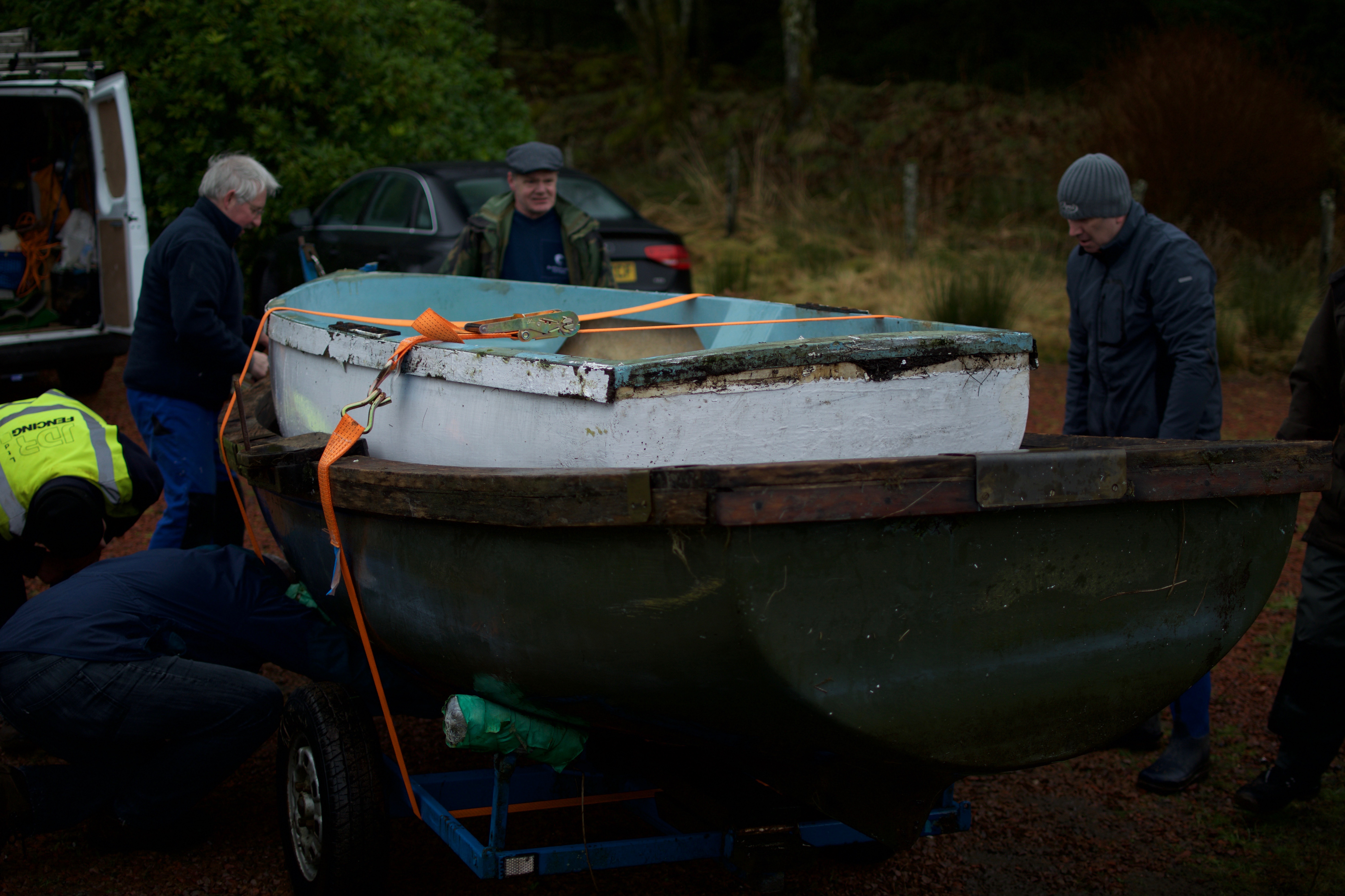 The boats packed up and ready for the journey to be readied for the Trout Season ahead.
